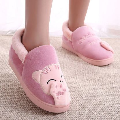 Women Winter Home Slippers Cartoon Cat Non-Slip Warm Indoors Bedroom Floor Shoes Zapatos Mujer 2024 Tendencia