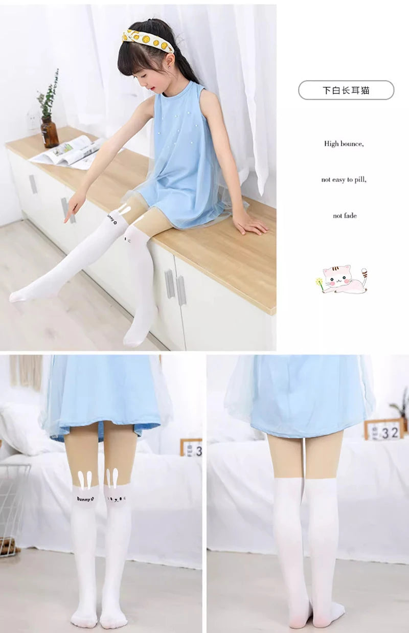 Spring autumn warm Baby Kids tights printing Cartoon Animal Bear pantyhose cats kitten Bunny Knee tattoo Student girls stocking