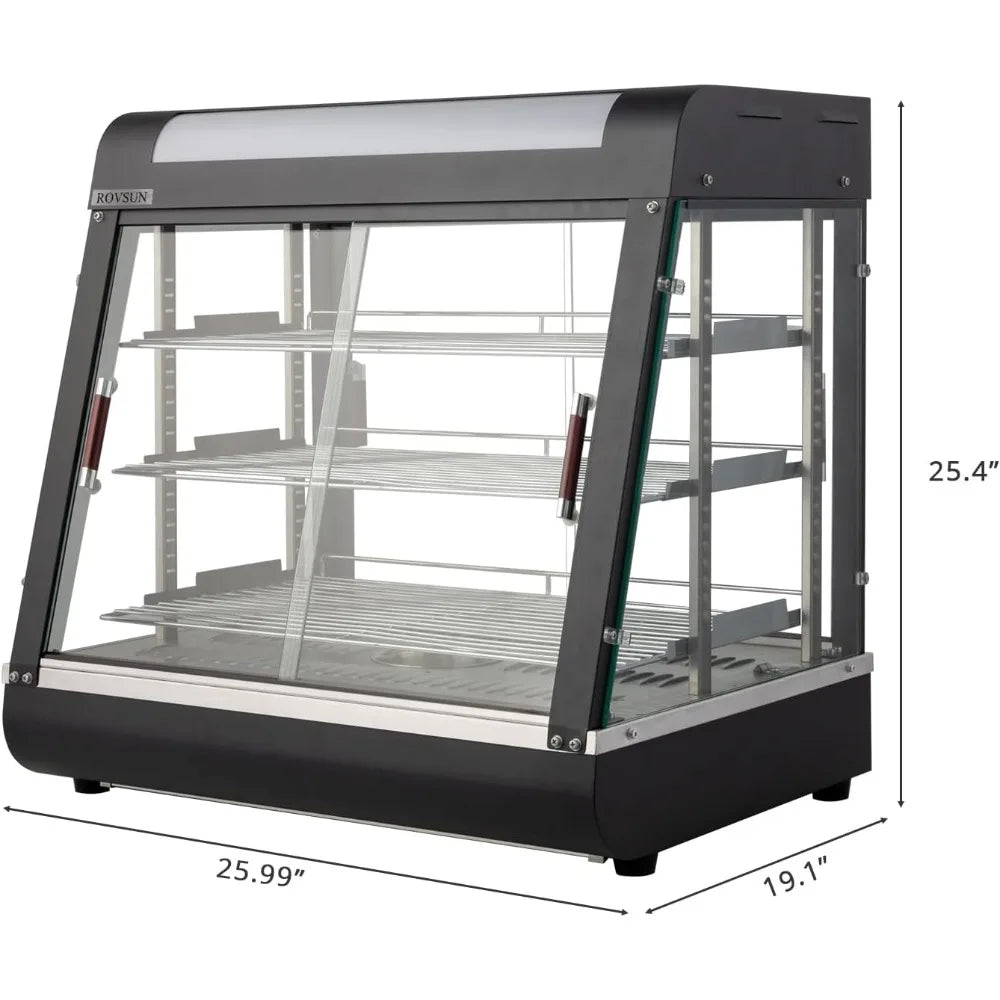 26" Commercial Food Warmer Display Pizza Warmer, 3-Tier Electric Countertop Food Warmer w/LED Lighting Adjustable Removable She