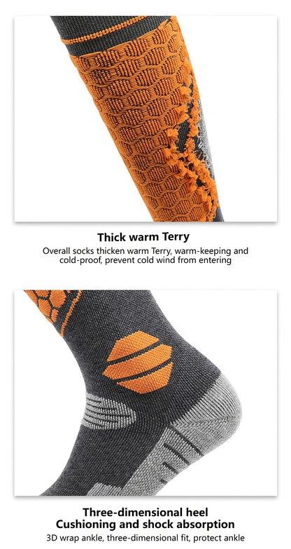 GTUBIKE Thermal Winter Cotton Men Women Ski Socks High Elastic Sports Socks Snowboarding Cycling Adult Skiing Thicker Leg Warm