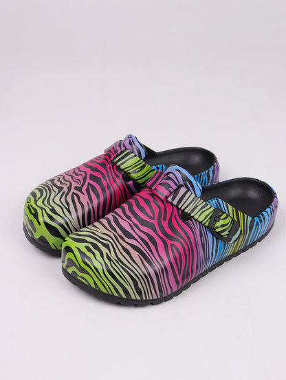 Women's Lightweight Eva Tie-Dye Slippers with Cartoon Animal Prints - Suitable for All-Day Wear, Casual and Outdoor Activities, Flat Garden Shoes, Cute Shoe Style, Summer Flat Slippers, Fun Shoe Design.
