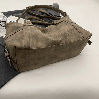 Retro Distressed Suede Texture Boston Hobo Bag Large Capacity Tote Handbag Shoulder Crossbody Bag for Women Daily Commute Trave