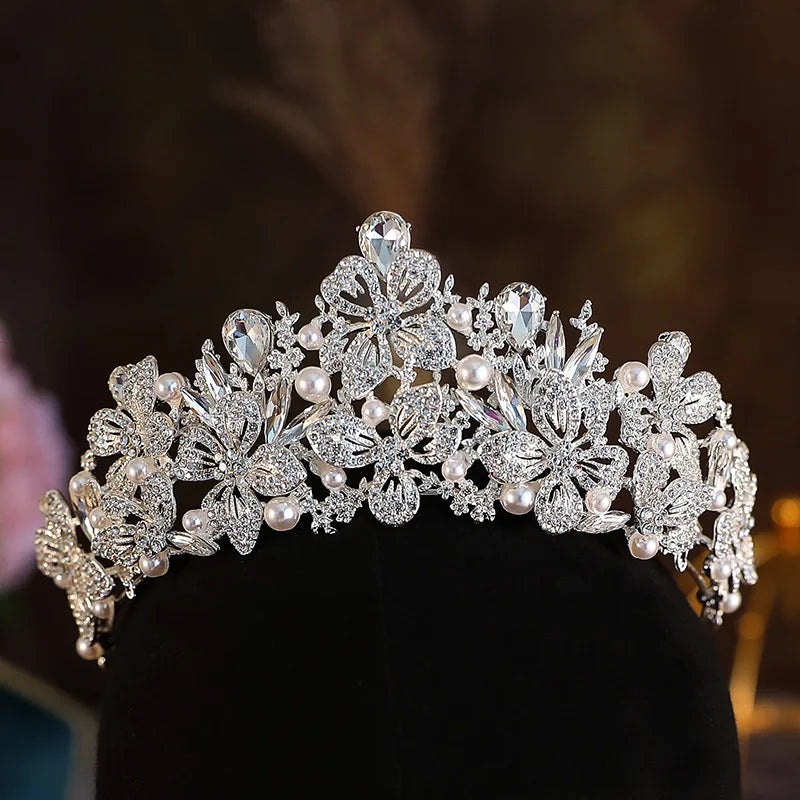 KMVEXO Baroque Luxury Crystal Bridal Tiaras Cubic Zircon Crown Rhinestone Pageant Diadem Headpieces Wedding Hair Accessories