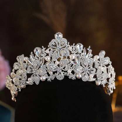 KMVEXO Baroque Luxury Crystal Bridal Tiaras Cubic Zircon Crown Rhinestone Pageant Diadem Headpieces Wedding Hair Accessories