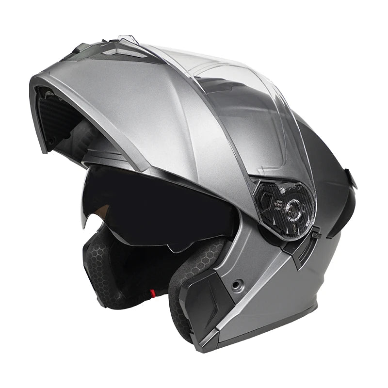 Personalized off-road motorcycle helmet with stylish dual lenses for both genders, DOT-certified and ABS material