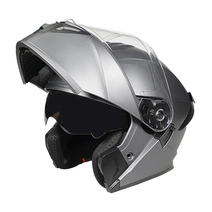 Personalized off-road motorcycle helmet with stylish dual lenses for both genders, DOT-certified and ABS material