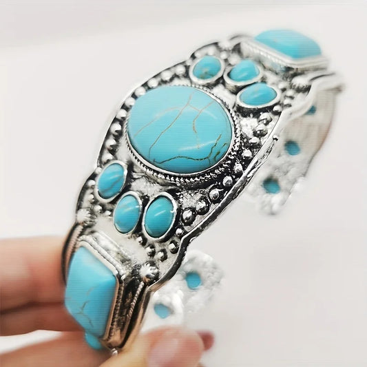 Women's Vintage Bohemian Jewelry Cuff Bracelet with Faux Turquoise Opening Adjustable Bracelet Holiday Party Accessories