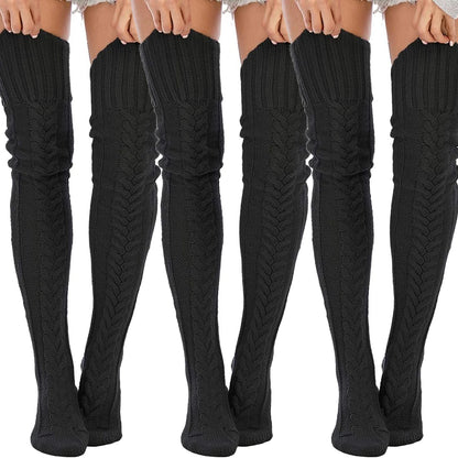 TRALOW Women's Thigh High Socks Over the Knee Cable Knit Boot Socks, Long Warm Fashion Leg Warmers Winter For Party Cosplay Yoga