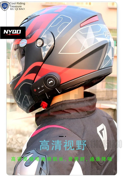 KUQIBAO motorcycle bluetooth helmet double lens uncovered motorcycle helmet with FM large capacity 1200mAh flip helmet