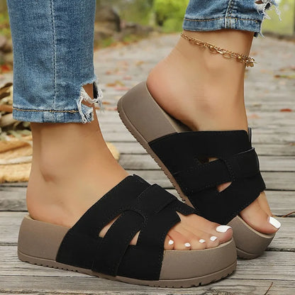 Summer Fashion Round Toe Platform Women's Sandals New Luxury Designer Flat Shoes New Comfortable Women's Home Non-Slip Slippers