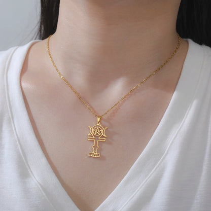 Jeshayuan Greek Goddess Hecate Ἑκάτη Pendant Necklace For Women Triple Moon Goddess Stainless Steel Amulet Jewelry NEW