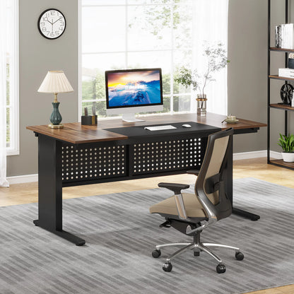 Tribesigns 63 Inch Executive Desk with File Cabinet, Large Office Desk L Shaped Computer Desk with Drawers and Storage Shelves