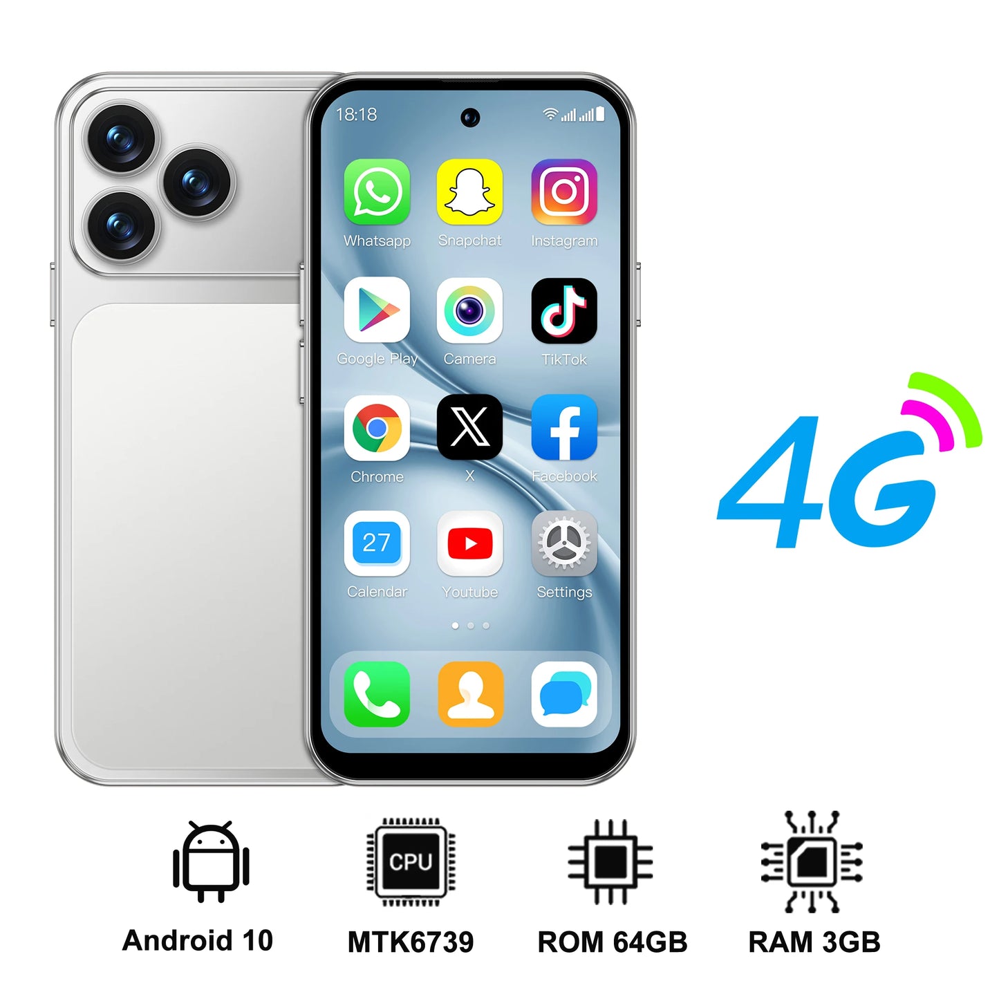 SERVO S45 PRO Android Mini Smartphone 4G LTE 4.5" HD Display 3+64GB Face Unlock Small Portable Cell Phone 2 SIM GPS Play Store