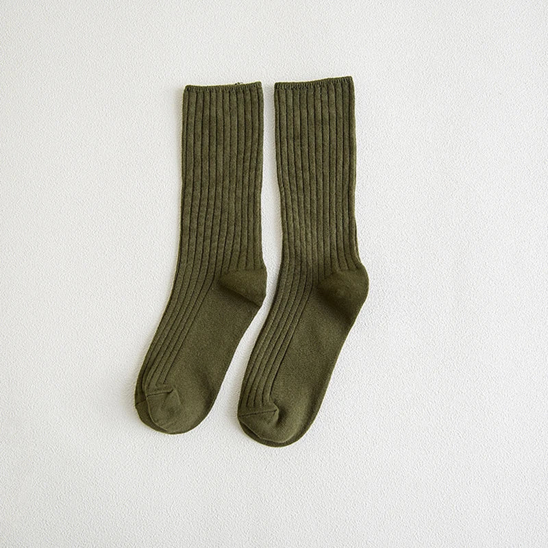 1 Pair Retro Women Cotton Loose Socks Autumn Winter Knitting Solid Color Long Black Korean Japanese Student Girls Stockings