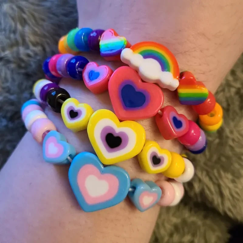 Rainbow Kandi Pride Bracelet Handmade Beaded Stretch Bracelet For Festival & Party