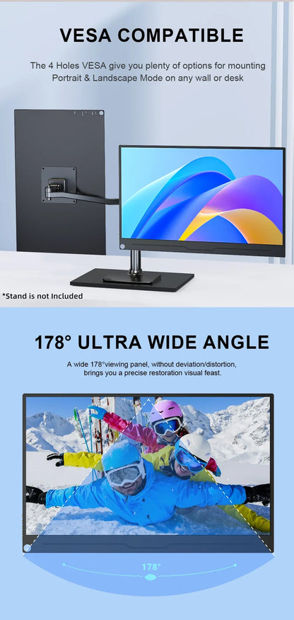 4K Gaming Monitor 15.6 inch Portable Monitor 3840x2160 60Hz Extended Screen Display for Xbox PS 4 5 Switch Office Work Phone