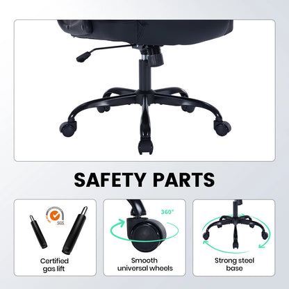 Heavy-Duty Leather Executive Office Chair Ergonomic Desk Chair with Lumbar Support, Flip-Up Arms, Tilt Lock & Swivel Wheels