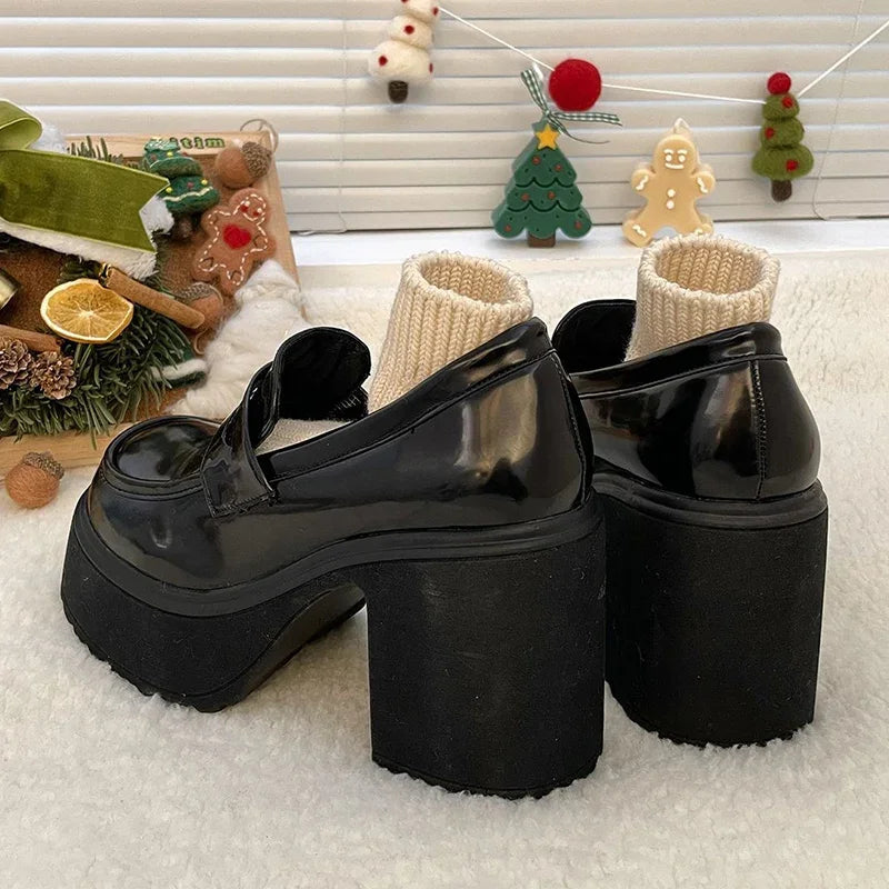 Retro Le Fu Shoes 2024 New Thick Soled High Heels Daily Luxury Women's Solid Color Temperament Mary Jane with Follow-up Shoes