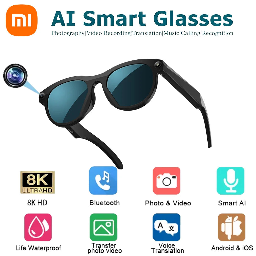 Xiaomi 8K HD AI Smart Camera Glasses Translation Camera Glasses Multifunctional Bluetooth Calling Voice Assistant Music Player