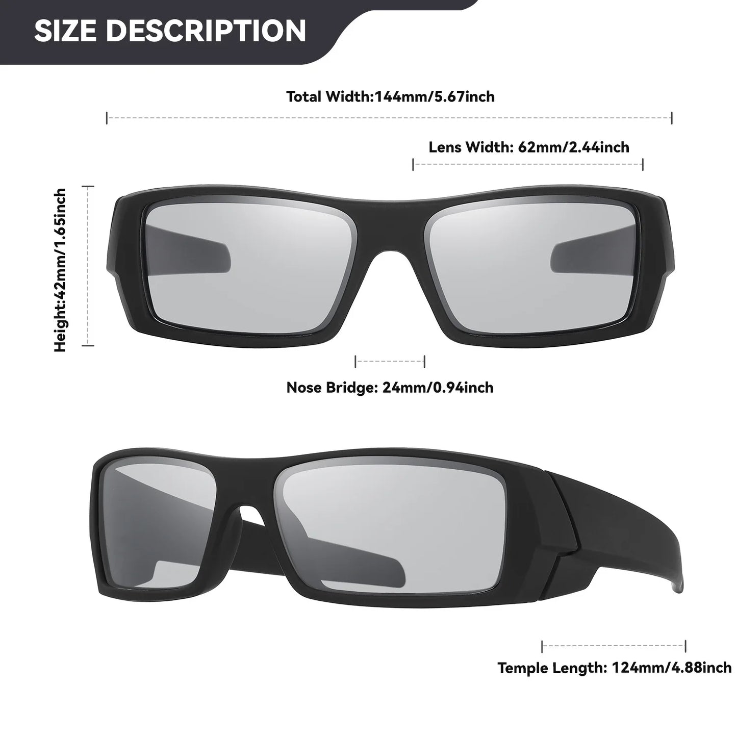 Square Frame Polarized Glasses, UV400 Full Frame for Cycling/Fishing, Outdoor Sports Sunglasses, Scratch-Resistant Lenses