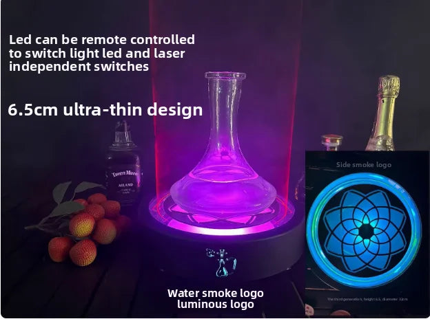 LED Smoking Table Lamp with Laser Light & Charging Base for Hookah Portable Neon Smoke Glow Lamp for Bar Party Laser Effects