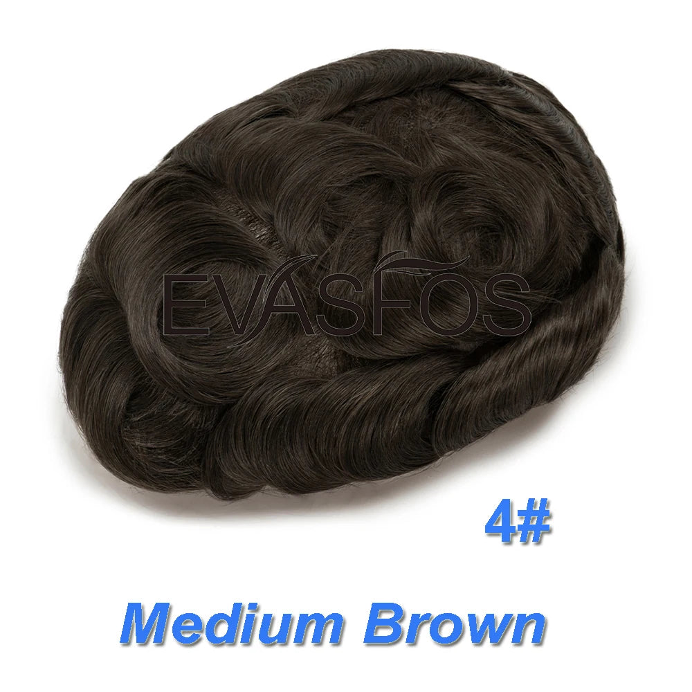 EVASFOS 0.02-0.04mm Super Thin Skin Men's Toupee Natural European Human Hair Male Wig Prosthesis Hair System For Men