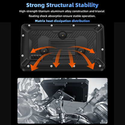 Motorcycle GPS Navigation Screen with 1080P Dash Cam Front and Rear 5in IP68 Waterproof Touchscreen Bluetooth Audio Receiver