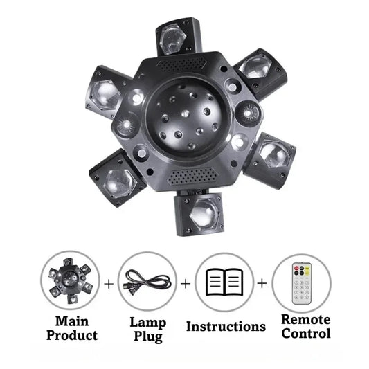 120W Moving Head DJ Lights 6 Arms Party Light RGBW LED Stage Lighting DMX512 Disco Ball Matrix For Hall Party Disco KTV Dance