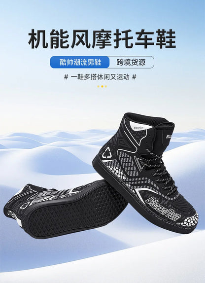 Motorbike Shoes Men Motorcycle boots Breathable Anti-fall Rider Road Racing Casual Shoes Boot Gear Shift Rubber Sole Reflective
