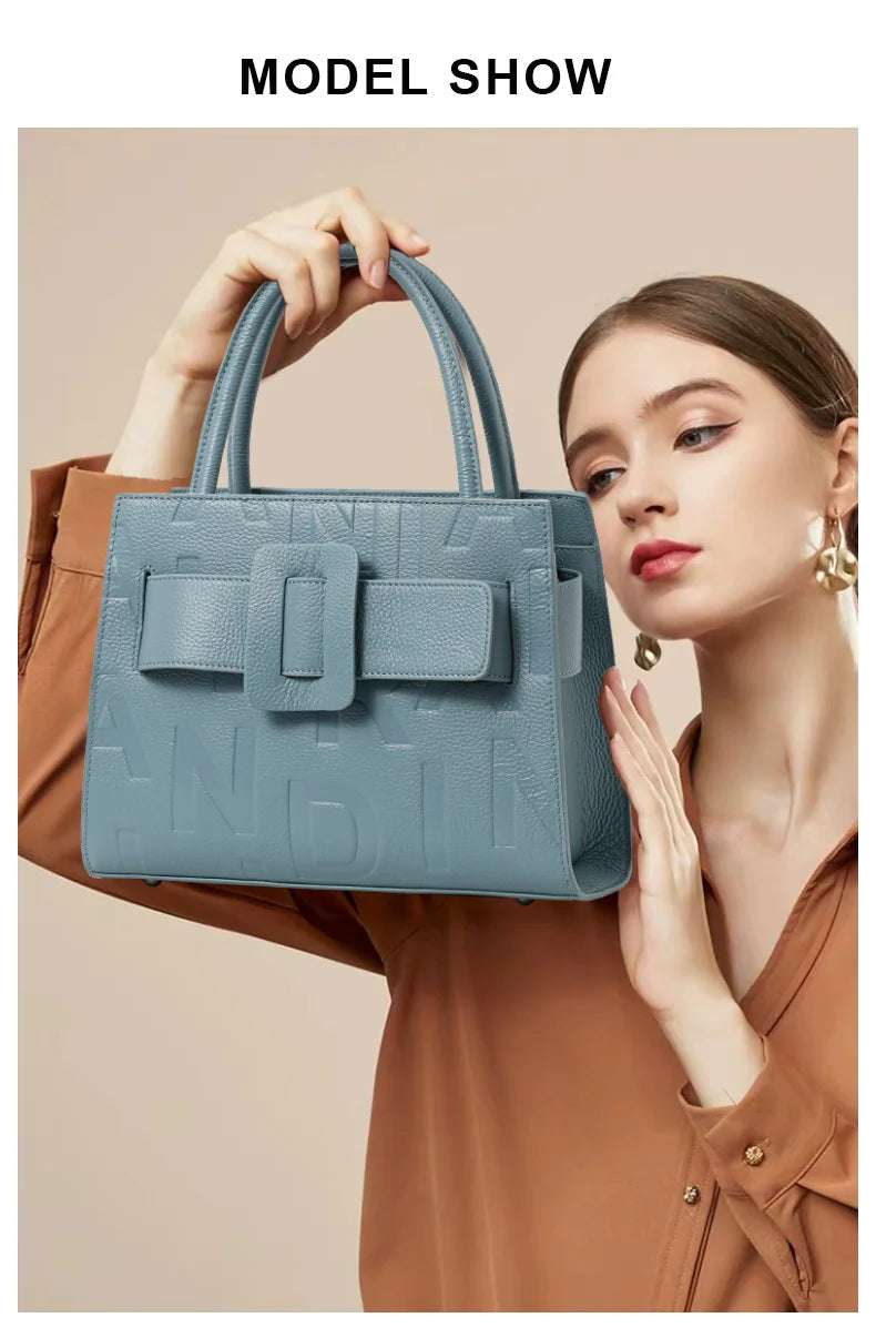 Genuine Leather Letter Bag for Women, Handbag and Crossbody Bag, 2025 New Trendy Women's Bag, Elegant and High-End Motorcycle Bag