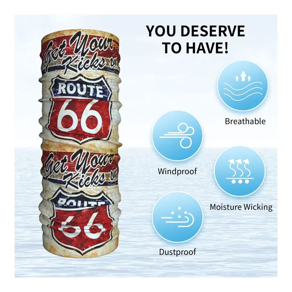 Custom Travel Motorcycle Ride Route 66 Bandana Winter Neck Warmer Windproof Wrap Face Scarf for Hiking Highways Gaiter Headband