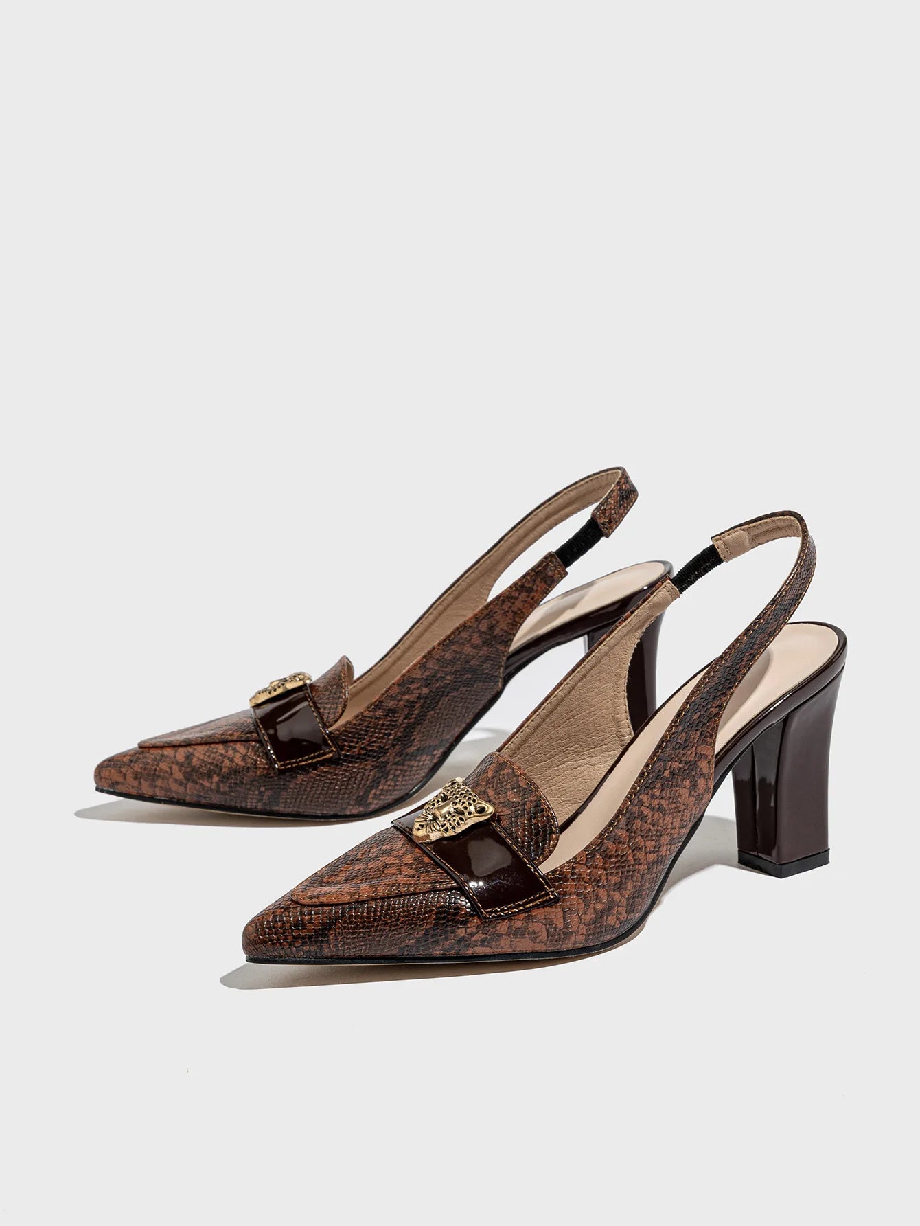 Retro Branded Shoes Original for Woman Brown Elastic Band Pointed Toe Artificial Leather High-heeled Shoes Work Elegant Pumps