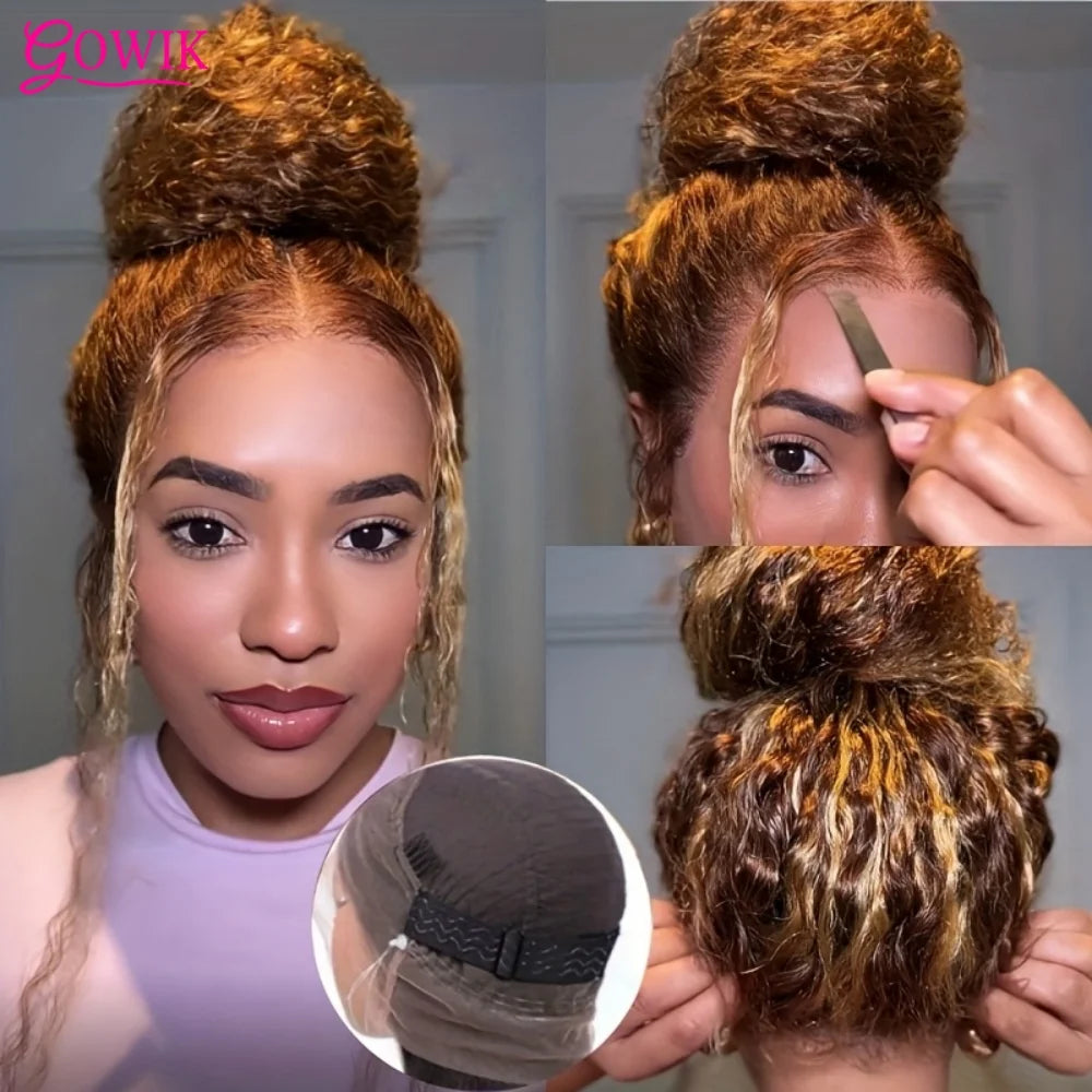 360 4/27 Full Lace Wig Human Hair Invisible Strap 250 Density Deep Wave HD Lace Frontal Wig Human Hair Pre Cut Curly 360 Wigs