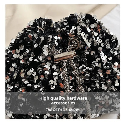 Good-looking Personality Sequin Women's New Korean Bucket Bag Bright Eyes Style Fashion Crossbody Dinner Single Shoulder Bags