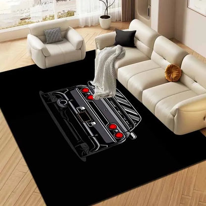 Black Sports Car GTR Flannel Rug JDM Style Floor Mat Non-slip Carpet for Living Room Bedroom Gamer Room Home Decor