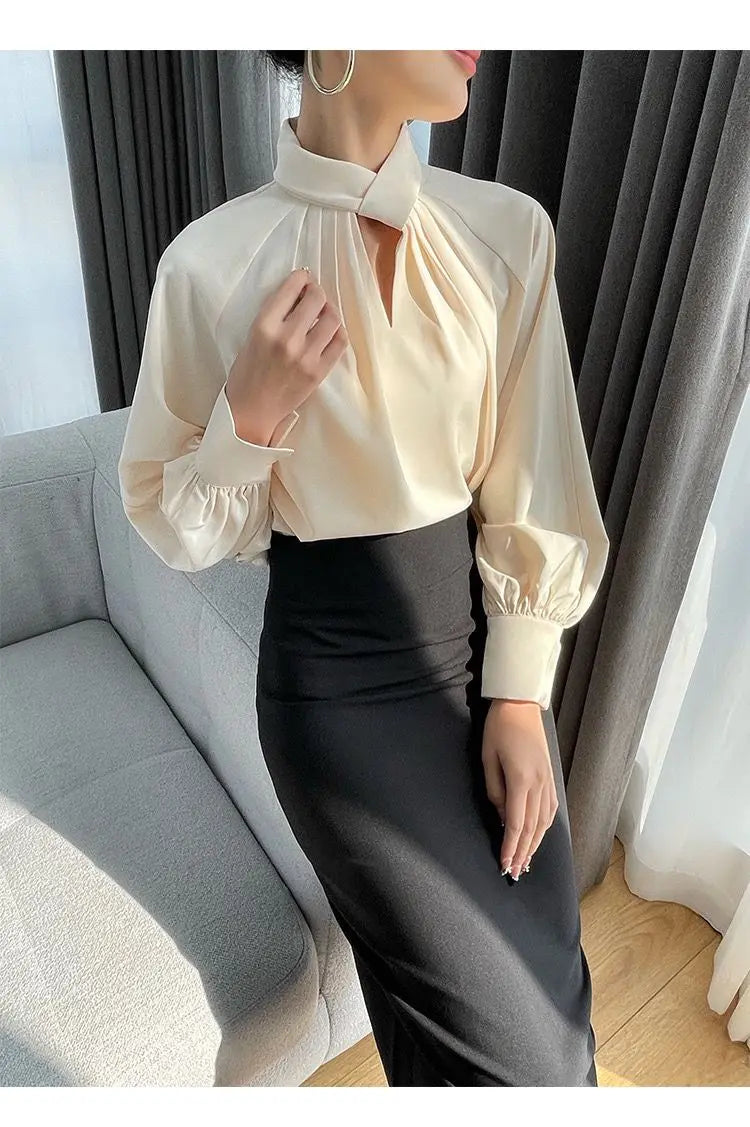 Office Lady Hollow Out Loose Shirt Tops Spring Autumn New Long Sleeve Elegant Solid Blouse Temperament Fashion Women Clothing