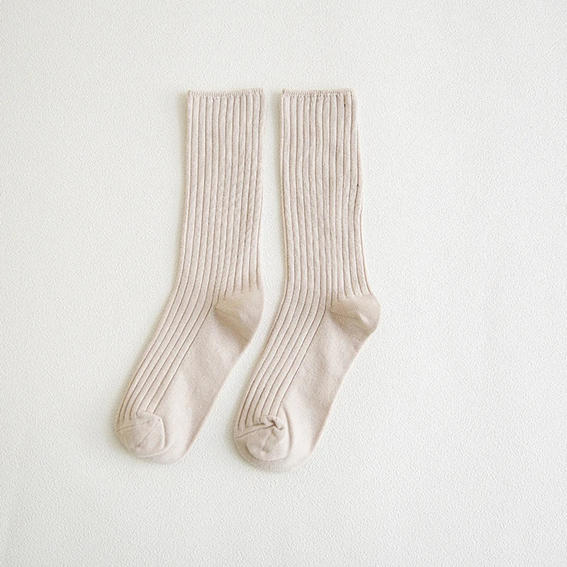 1 Pair Retro Women Cotton Loose Socks Autumn Winter Knitting Solid Color Long Black Korean Japanese Student Girls Stockings
