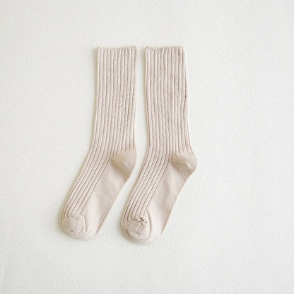 1 Pair Retro Women Cotton Loose Socks Autumn Winter Knitting Solid Color Long Black Korean Japanese Student Girls Stockings