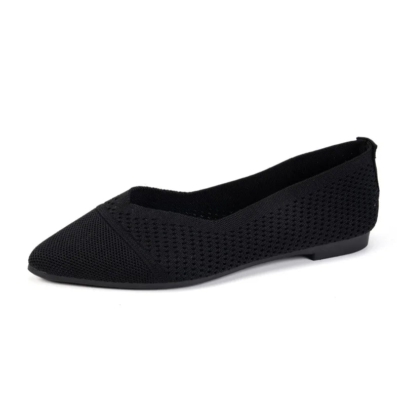 Summer Fashion Solid Color Low-Top Shoes Luxury Round Toe Women's Knit Slip-on Outdoor Walking Shopping Women's Flat Shoes 36-43