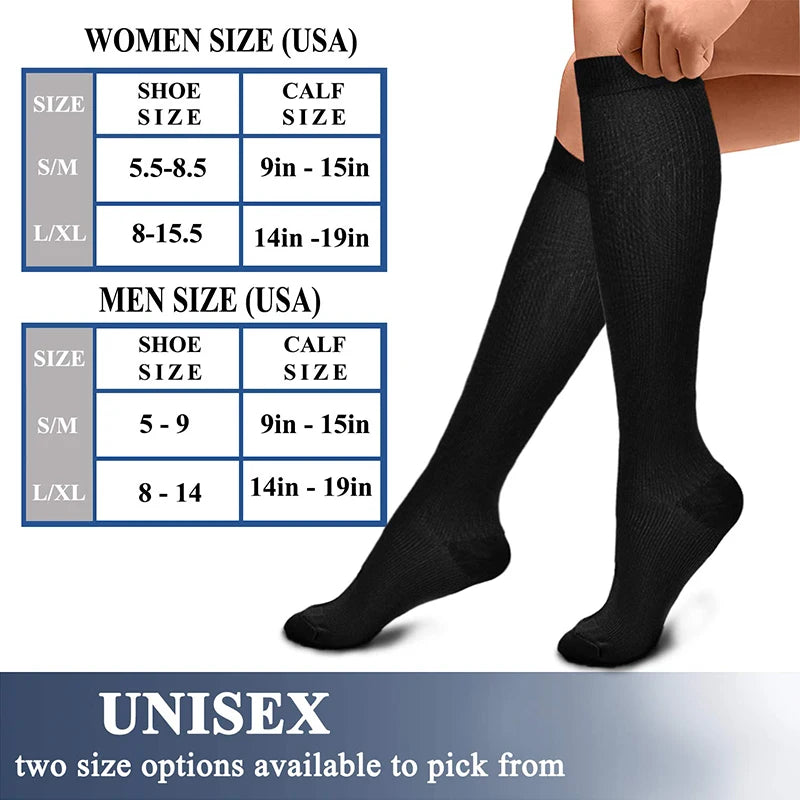 3/6/7 Pairs Compression Socks Women Medical Edema Running Socks Men Knee Length Cycling Socks  Football Basketball Outdoor trave