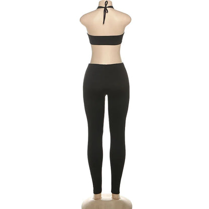 Women Sexy Black Cross Lace Up Halter Backless Skinny Jumpsuits Strapless Hollow Out Slim Night Club One Piece Overalls Rompers