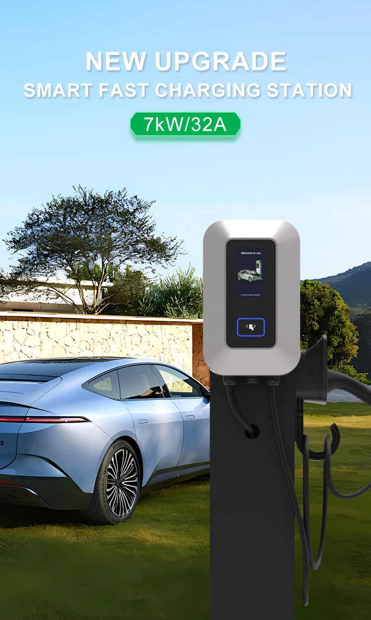 32A EV Charging Station 7KW 1Phase Electric Vehicle Charger Type2 EVSE Wallbox IEC62196-2 EV Charge Type 2 with 5M Cable