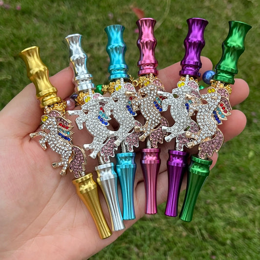 Portable Unicorn Shape Metal Hookah Straw Shisha Mouthpiece Tips Hookah Mouthpiece Tips with Crystal Reusable Mouth Tips