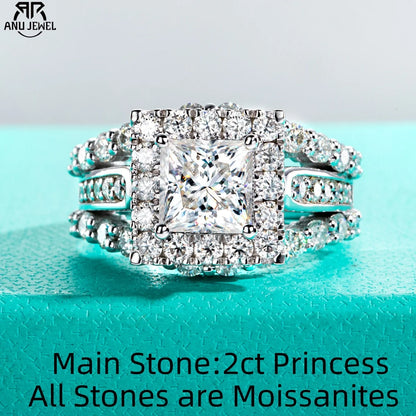 AnuJewel Princess Cut Moissanite Engagement Ring 3.884cttw D Color 925 Sterling Silver Luxurious Women's Jewelry Birthday Gifts