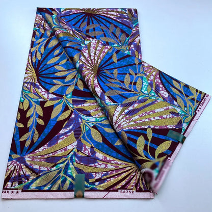 New African Wax Print Fabric Ankara Kitenge Pagne Loincloth Batik Wholesale Golden Glitter Grand 100Cotton Material For Sew 6yar