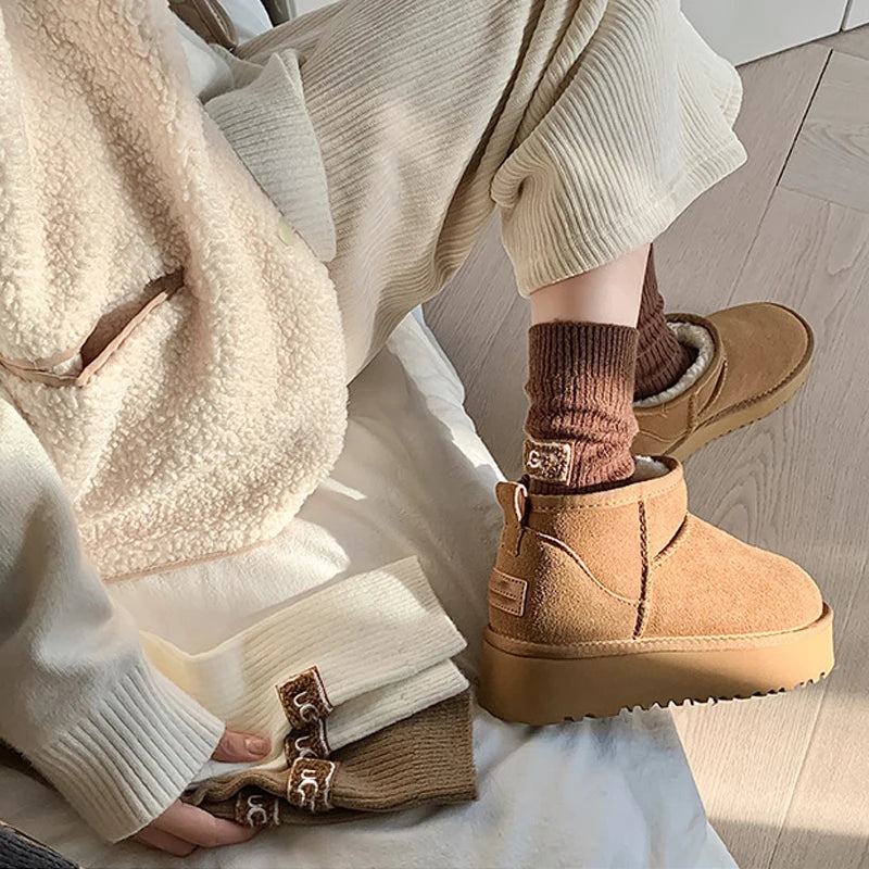 2 Pairs Cashmere Socks Winter Women Warm Wool Thickened Mid-Tube Trendy Heel Furry Label Letter Solid Color Snow Boot Socks New