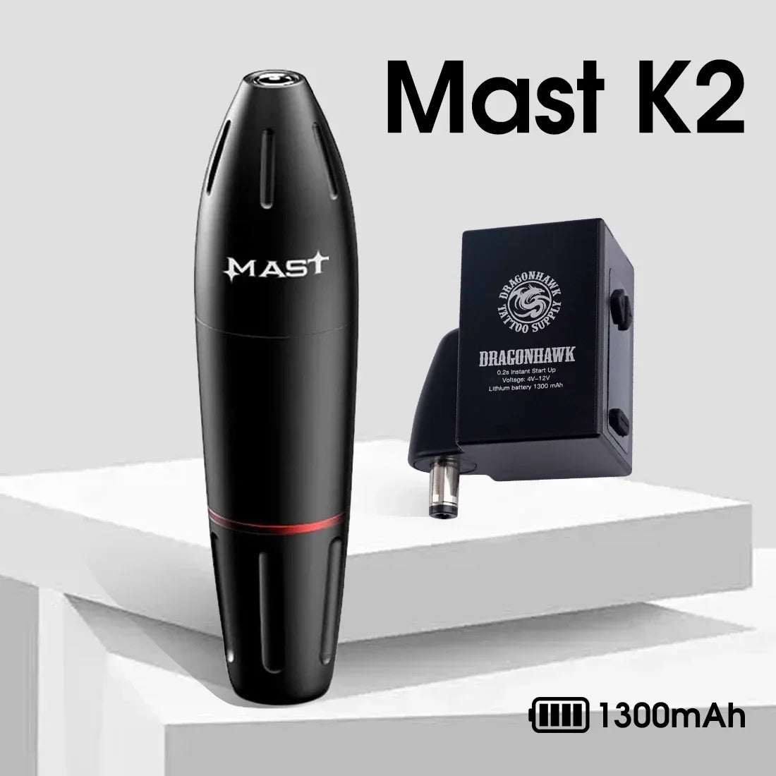 Mast K2 Wireless Tattoo Machine 3.5mm Stroke 1300mAh with Dragonhawk Battery for Beginner or Pro Studio Supplies