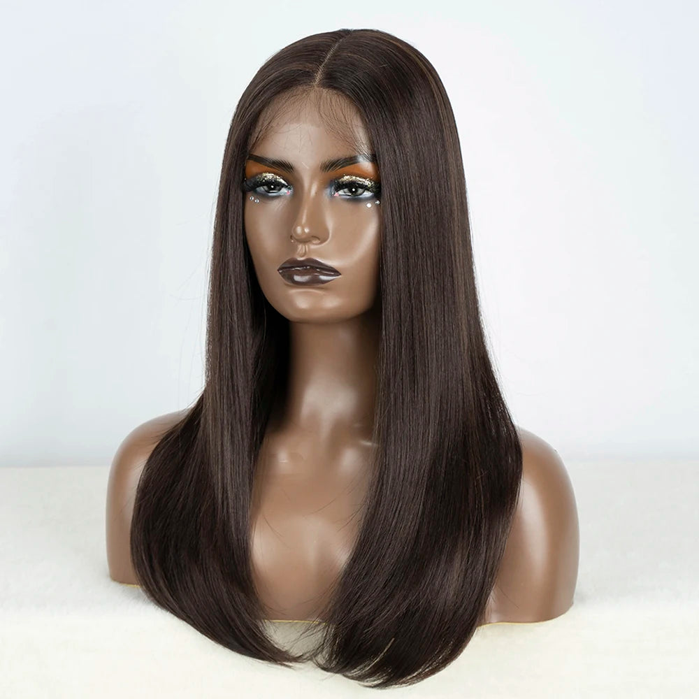 Synthetic Lace Front Wigs Long Bob Straight Wig Brown Blonde Black Color 22" Hair For Women Lace Wig Heat Resistant Cosplay Wigs