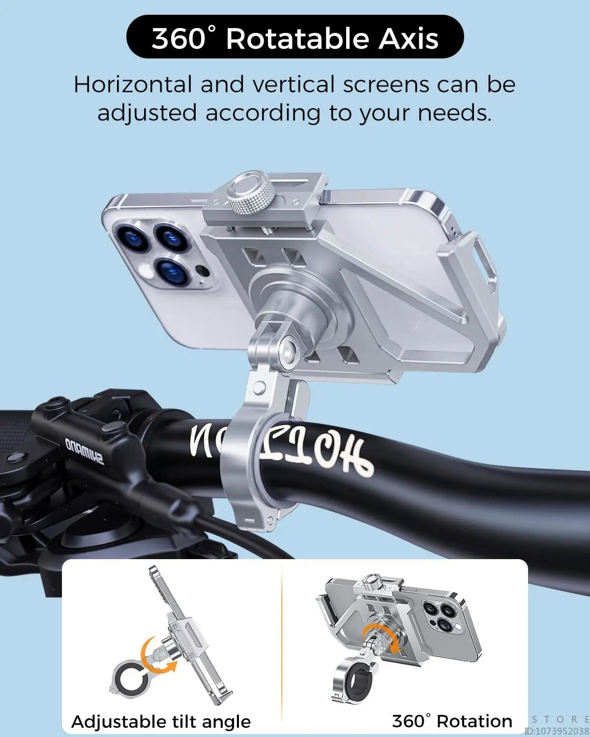 Aluminum Mobile Phone Holder for Motorcycle, Handlebar Bike Phone Mount,Suitable for Cycling, Mountain and Off-road