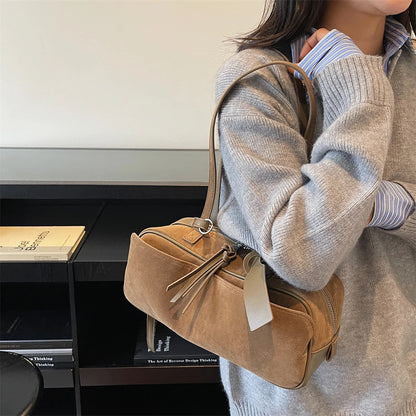 MOODS 2025 Autumn Latest Commute Shoulder Bags For Women PU Suede Pure Color Large Capacity Boston Bag Luxury Designer Handbags